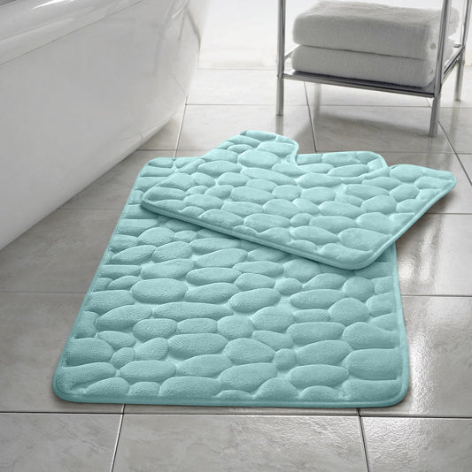 Pebbles Bath Mat Pedestal Memory Foam 2pc Set - TheComfortshop.co.ukBath Mats0721718974482thecomfortshopTheComfortshop.co.ukMF Pebble Bath Mat AquaAquaPebbles Bath Mat Pedestal Memory Foam 2pc Set - TheComfortshop.co.uk