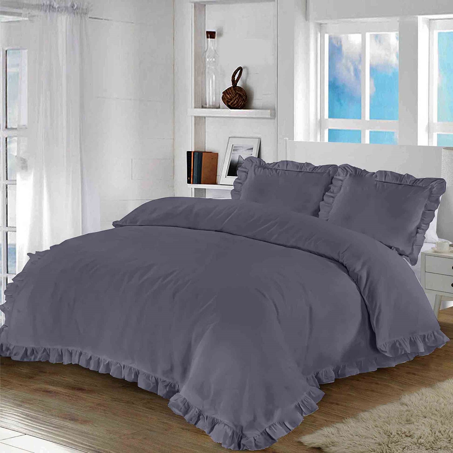 Plain Ruffle Santiago Duvet Cover Set Frill Bedding Quilt Set With Pillowcases - TheComfortshop.co.ukDuvet Covers0721718976387thecomfortshopTheComfortshop.co.ukSantiago Frill DC Grey SingleSingleGreyPlain Ruffle Santiago Duvet Cover Set Frill Bedding Quilt Set With Pillowcases - TheComfortshop.co.uk