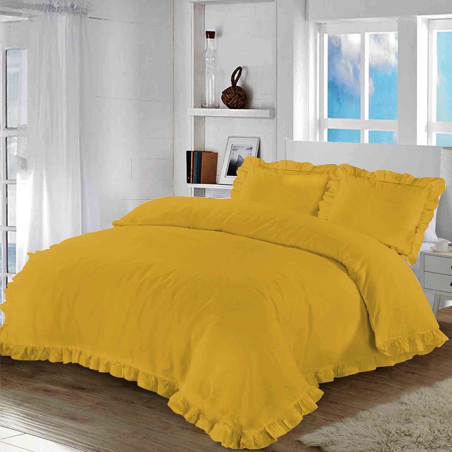 Plain Ruffle Santiago Duvet Cover Set Frill Bedding Quilt Set With Pillowcases - TheComfortshop.co.ukDuvet Covers0721718976370thecomfortshopTheComfortshop.co.ukSantiago Frill DC Mustard SingleSingleMustardPlain Ruffle Santiago Duvet Cover Set Frill Bedding Quilt Set With Pillowcases - TheComfortshop.co.uk