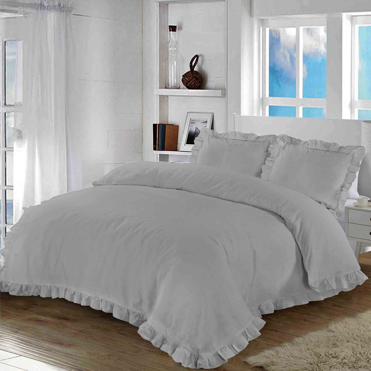 Plain Ruffle Santiago Duvet Cover Set Frill Bedding Quilt Set With Pillowcases - TheComfortshop.co.ukDuvet Covers0721718976363thecomfortshopTheComfortshop.co.ukSantiago Frill DC Silver SingleSingleSilverPlain Ruffle Santiago Duvet Cover Set Frill Bedding Quilt Set With Pillowcases - TheComfortshop.co.uk