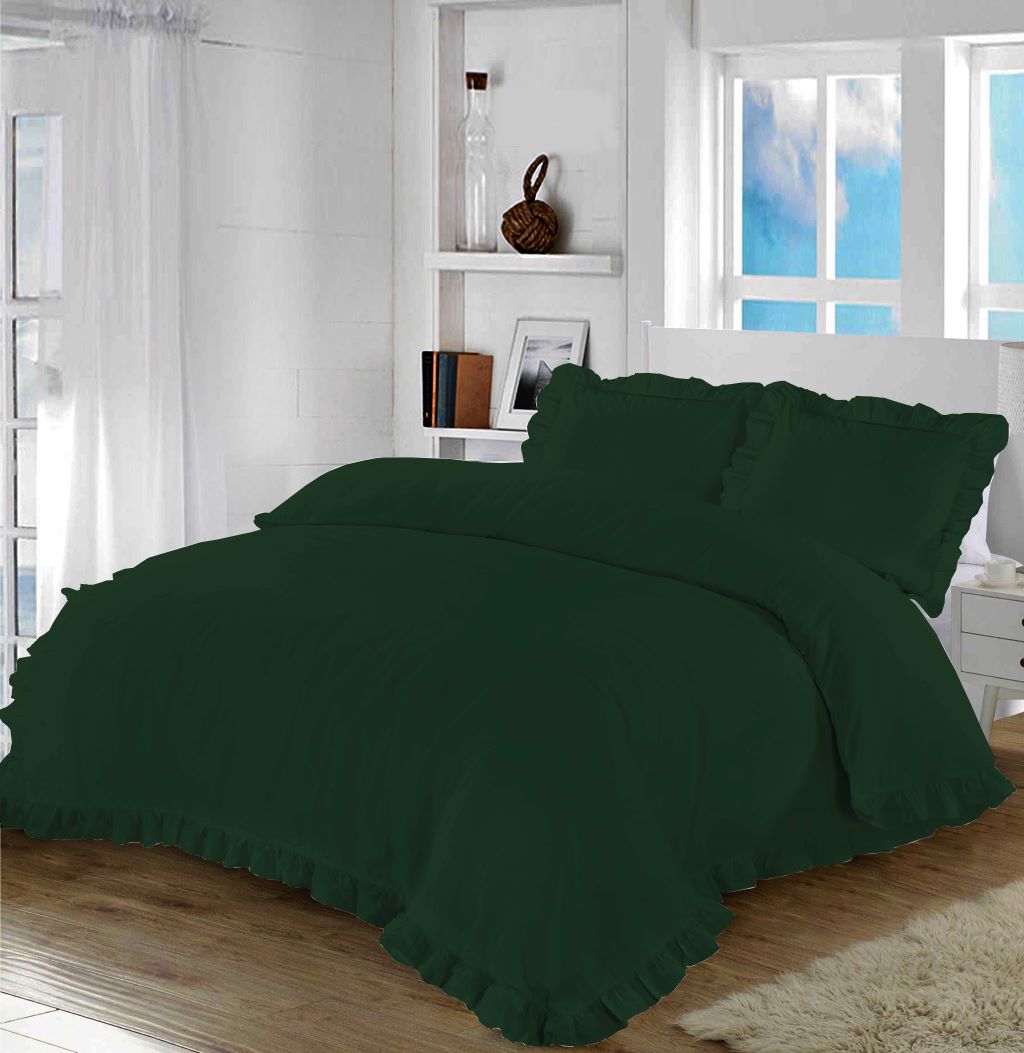 Plain Ruffle Santiago Duvet Cover Set Frill Bedding Quilt Set With Pillowcases - TheComfortshop.co.ukDuvet CoversthecomfortshopTheComfortshop.co.ukSingleForest GreenPlain Ruffle Santiago Duvet Cover Set Frill Bedding Quilt Set With Pillowcases