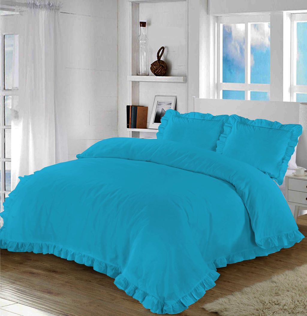 Plain Ruffle Santiago Duvet Cover Set Frill Bedding Quilt Set With Pillowcases - TheComfortshop.co.ukDuvet CoversthecomfortshopTheComfortshop.co.ukSingleTealPlain Ruffle Santiago Duvet Cover Set Frill Bedding Quilt Set With Pillowcases