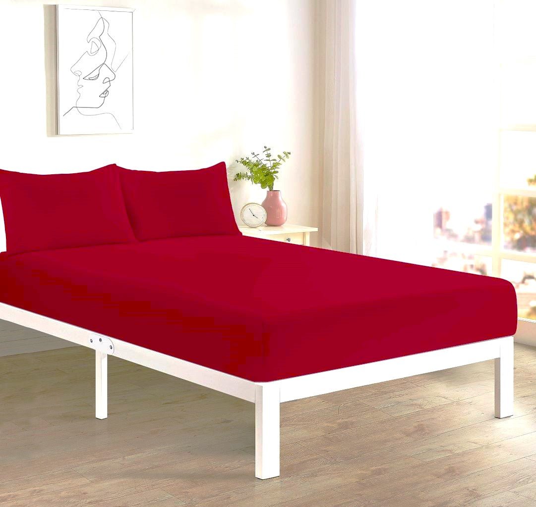 Fitted Bed Sheet + 2 FREE Pillowcases | Plain Dyed | Soft & Durable | All Sizes & Colours - TheComfortshop.co.ukBed Sheets0721718963707thecomfortshopTheComfortshop.co.ukPC FIT FREE PP Red KingRedKingFitted Bed Sheet + 2 FREE Pillowcases | Plain Dyed | Soft & Durable | All Sizes & Colours