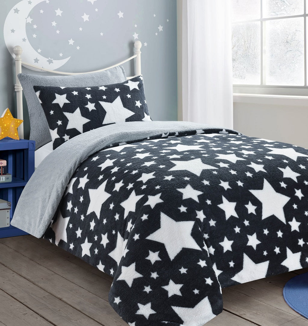 Kids Teddy Fleece Duvet Cover Bedding Set – Dinosaur, Unicorn, Stars Charcoal Silver & Stars Navy Red - TheComfortshop.co.ukDuvet CoversthecomfortshopTheComfortshop.co.ukTeddy DC Stars Charcoal Silver DoubleDuvet Cover Set Double OnlyStars Charcoal SilverKids Teddy Fleece Duvet Cover Bedding Set – Dinosaur, Unicorn, Stars Charcoal Silver & Stars Navy Red