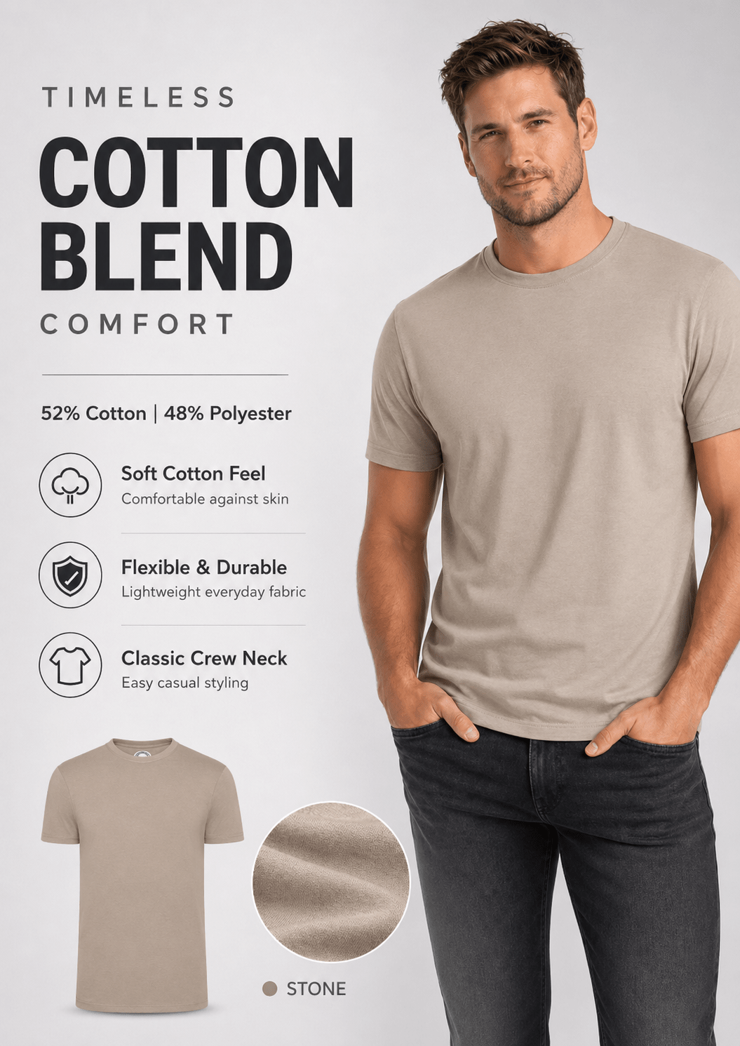 Men's Polycotton T-Shirt | 52% Cotton 48% Polyester | Soft Breathable Everyday Tee - TheComfortshop.co.ukTheComfortshop.co.ukTheComfortshop.co.ukT-Shirt-Kaki-SmallKHAKISMen's Polycotton T-Shirt | 52% Cotton 48% Polyester | Soft Breathable Everyday Tee - TheComfortshop.co.uk