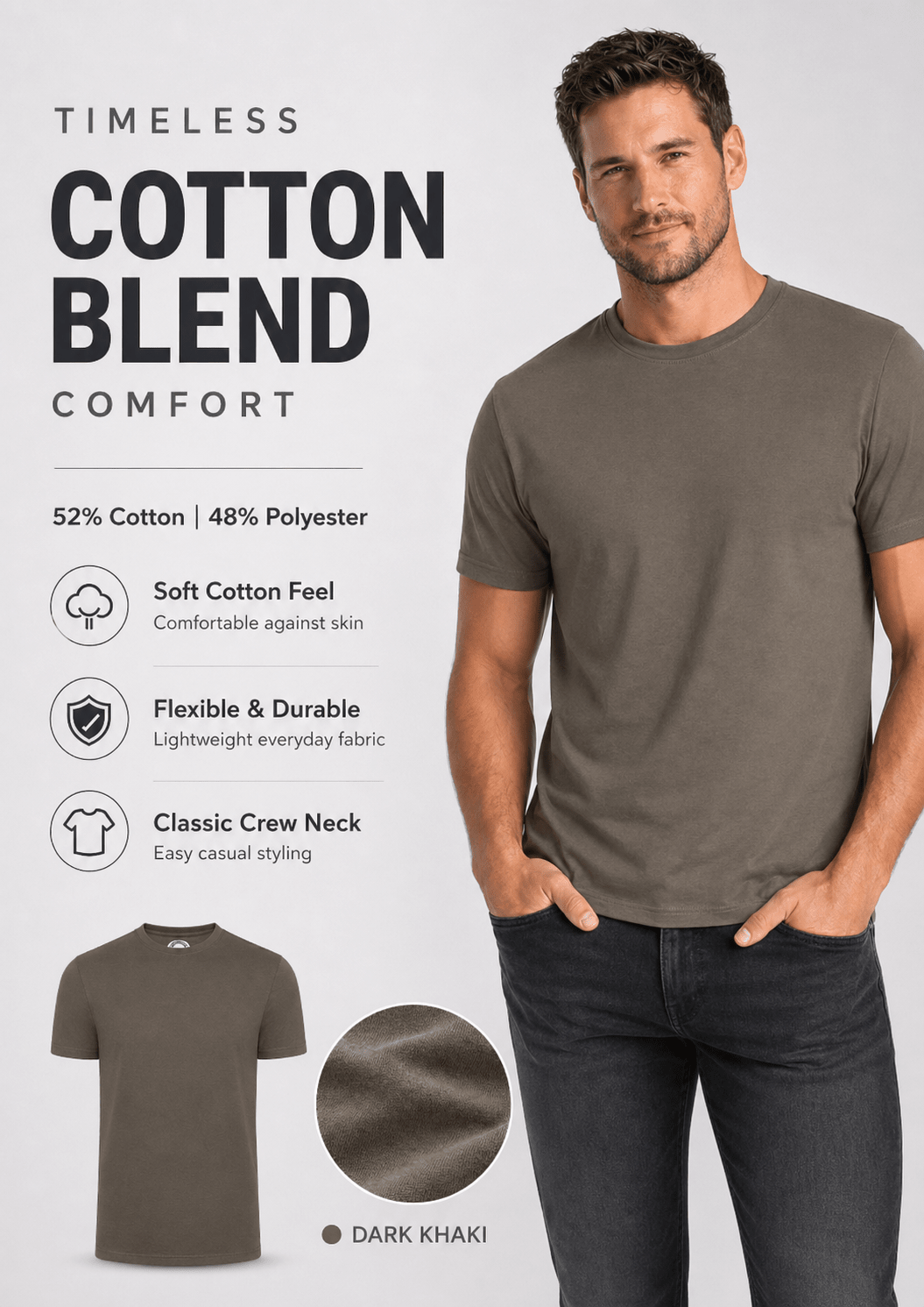 Men's Polycotton T-Shirt | 52% Cotton 48% Polyester | Soft Breathable Everyday Tee - TheComfortshop.co.ukTheComfortshop.co.ukTheComfortshop.co.ukT-Shirt-Kaki-SmallKHAKISMen's Polycotton T-Shirt | 52% Cotton 48% Polyester | Soft Breathable Everyday Tee - TheComfortshop.co.uk