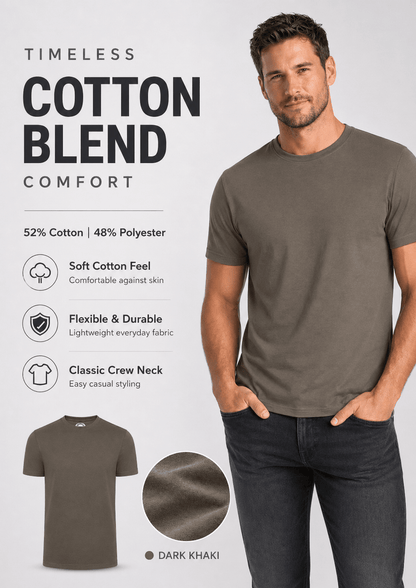 Men's Polycotton T-Shirt | 52% Cotton 48% Polyester | Soft Breathable Everyday Tee - TheComfortshop.co.ukTheComfortshop.co.ukTheComfortshop.co.ukT-Shirt-Kaki-SmallKHAKISMen's Polycotton T-Shirt | 52% Cotton 48% Polyester | Soft Breathable Everyday Tee - TheComfortshop.co.uk