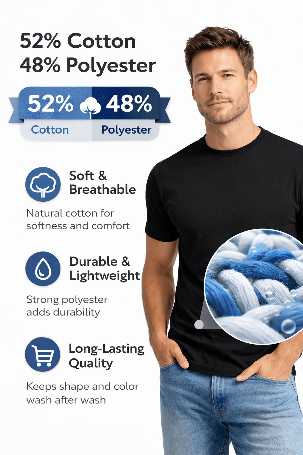 Men's Polycotton T-Shirt | 52% Cotton 48% Polyester | Soft Breathable Everyday Tee - TheComfortshop.co.ukTheComfortshop.co.ukTheComfortshop.co.ukT-Shirt-White-SmallWhiteSMen's Polycotton T-Shirt | 52% Cotton 48% Polyester | Soft Breathable Everyday Tee - TheComfortshop.co.uk