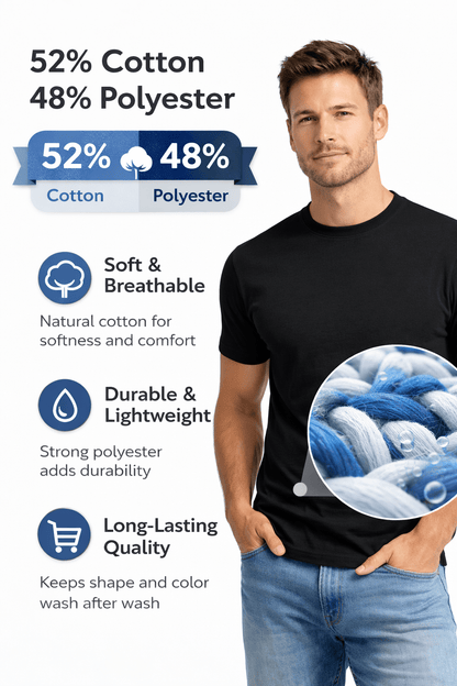 Men's Polycotton T-Shirt | 52% Cotton 48% Polyester | Soft Breathable Everyday Tee - TheComfortshop.co.ukTheComfortshop.co.ukTheComfortshop.co.ukT-Shirt-White-SmallWhiteSMen's Polycotton T-Shirt | 52% Cotton 48% Polyester | Soft Breathable Everyday Tee - TheComfortshop.co.uk