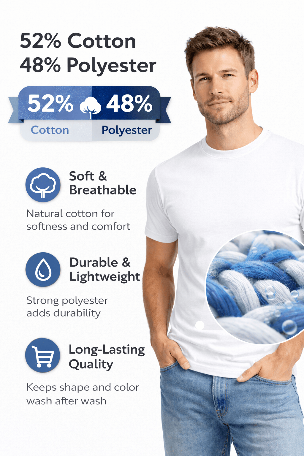 Men's Polycotton T-Shirt | 52% Cotton 48% Polyester | Soft Breathable Everyday Tee - TheComfortshop.co.ukTheComfortshop.co.ukTheComfortshop.co.ukT-Shirt-White-SmallWhiteSMen's Polycotton T-Shirt | 52% Cotton 48% Polyester | Soft Breathable Everyday Tee - TheComfortshop.co.uk