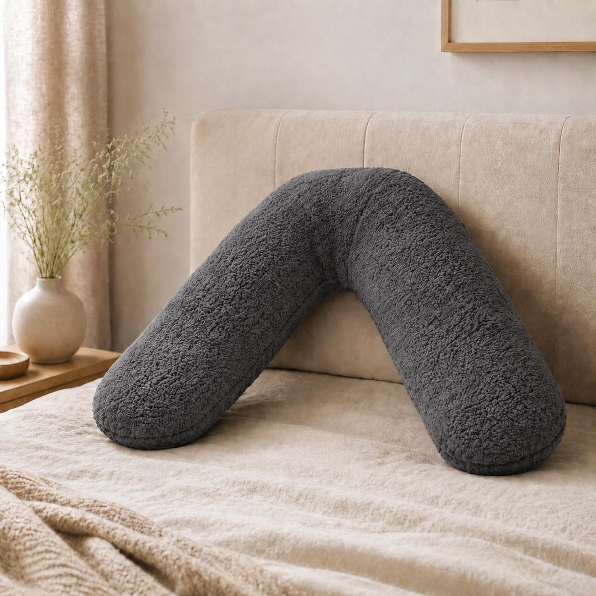 Teddy Fleece V-Shaped Support Pillow – Charcoal - TheComfortshop.co.ukTheComfortshop.co.ukTheComfortshop.co.ukTeddy  V-pillow charcoalcharcoalTeddy Fleece V-Shaped Support Pillow – Charcoal