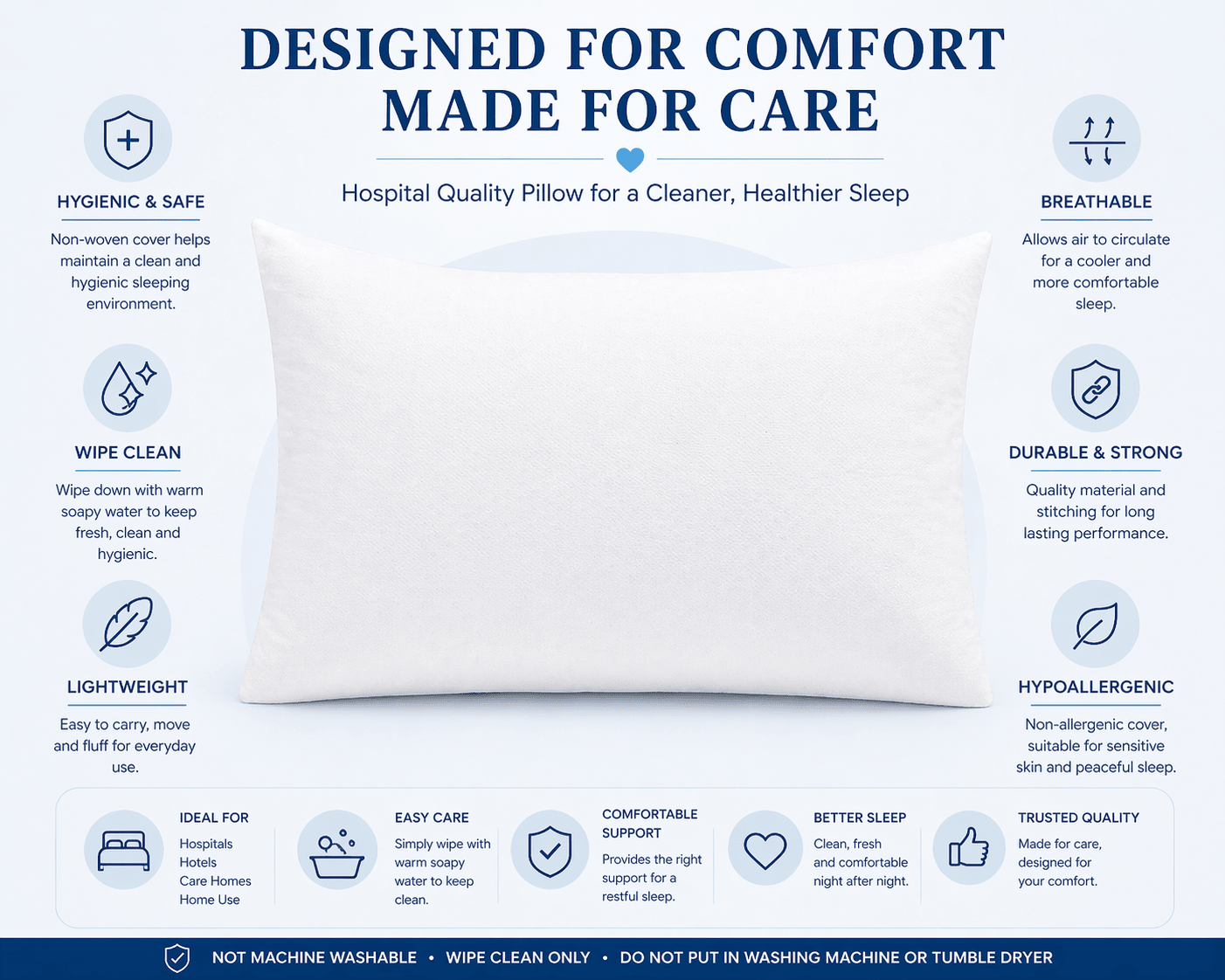 Wipe Clean Support Pillow 19 x 29 Inch – Fire Retardant Polypropylene Cover, Easy Care Standard Bed Pillow for Home & Guest Use - TheComfortshop.co.ukTheComfortshop.co.ukTheComfortshop.co.ukBlue hospital pillowWipe Clean Support Pillow 19 x 29 Inch – Fire Retardant Polypropylene Cover, Easy Care Standard Bed Pillow for Home & Guest Use - TheComfortshop.co.uk